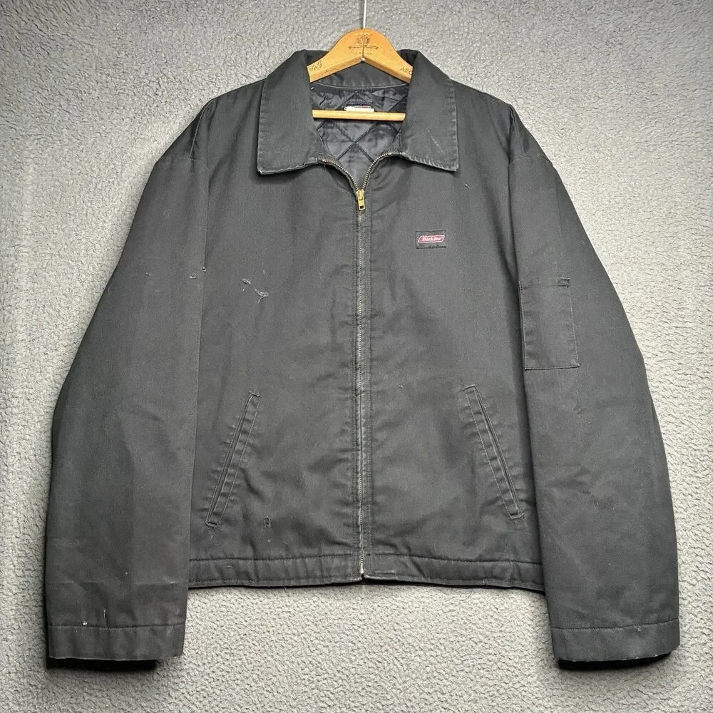 Vintage 90’s Dickies Jacket Mens XL Eisenhower Black Full Zip Lined Boxy Fit